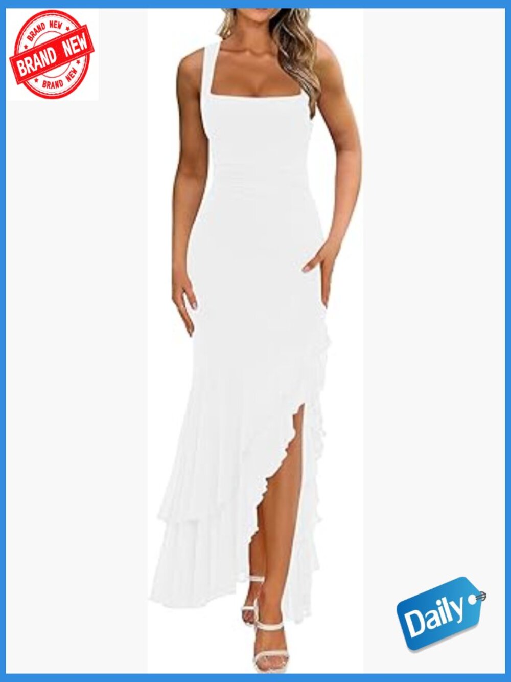 Elegant Bodycon Ruched Maxi Mermaid Dress Sleeveless Square Neck Party